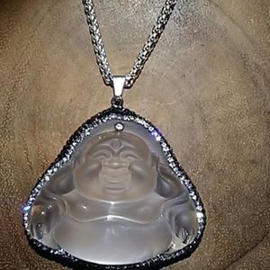 Crystal Buddha with black cut crystal border